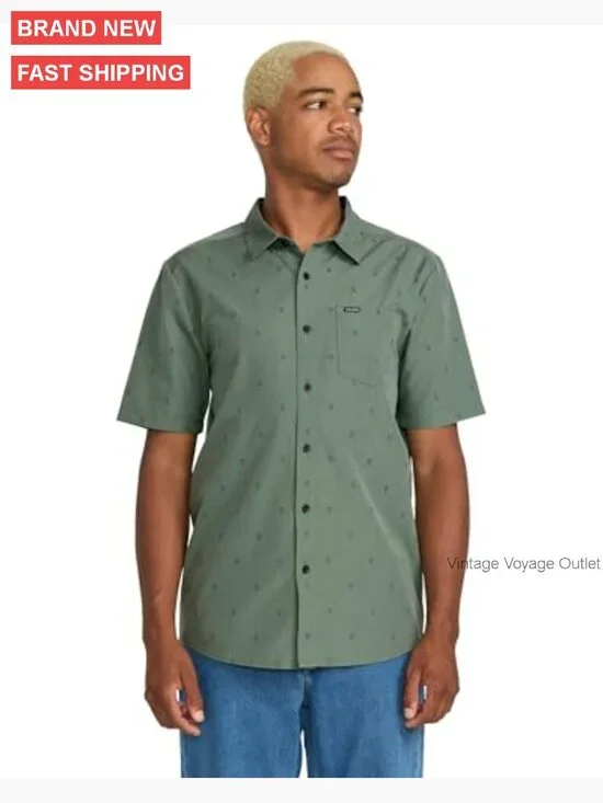 Men's Short Sleeve Button Down Shirt, Lightweight Cotton Blend, Casual Fit